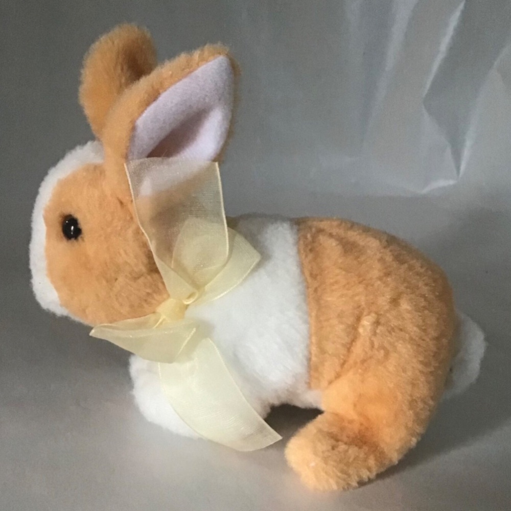 Russ Yomiko Classics Brown white Bunny Rabbit Plush Stuffed Animal 6" w Bow